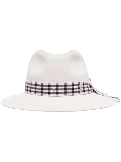Maison Michel Henrietta Check-ribbon Hat In Neutrals