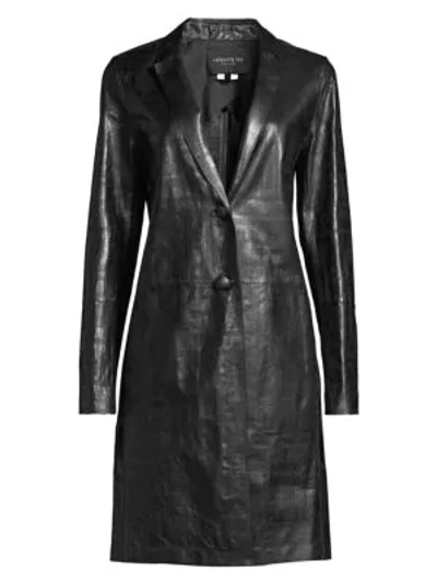 Lafayette 148 Jobelle Glazed Weightless Lambskin Leather Trench Coat In Black