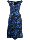 PRADA PRADA OFF-THE-SHOULDER ROSE PRINT DRESS - BLAU