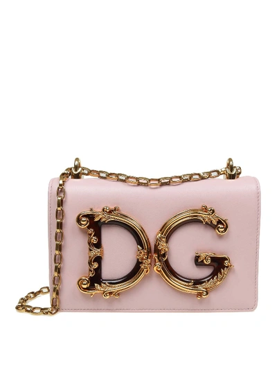 Dolce & Gabbana Dg Girls Logo-embellished Leather Shoulder Bag In Pink