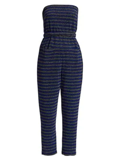 Rachel Comey Wayne Glitter Stripe Strapless Jumpsuit In Blue