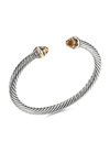 DAVID YURMAN ‘CABLE CLASSICS' 14K GOLD STERLING SILVER CITRINE CUFF