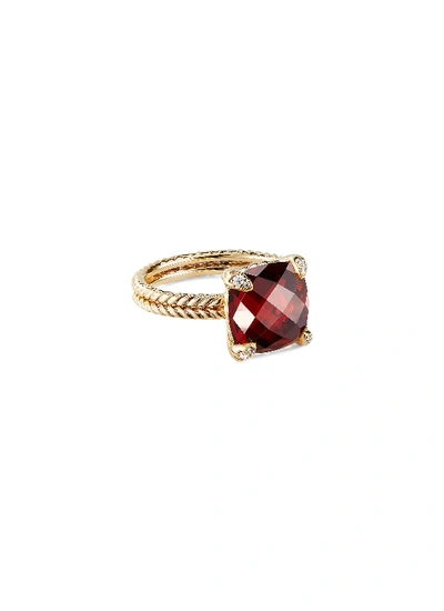 David Yurman 11mm 18kt Yellow Gold Chatelaine Garnet And Diamond Ring In Red,metallic