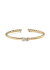 David Yurman 18kt Yellow Gold Diamond X Cable Spira Cuff Bracelet In Metallic
