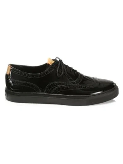 Grenson Patent Leather Wingtip Brogue Sneakers In Black