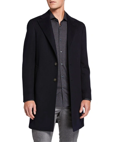 Loro Piana Suede-trimmed Double-faced Cashmere Rain System Coat In Blue