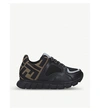 FENDI FF LOGO-PRINT LEATHER AND CANVAS TRAINERS