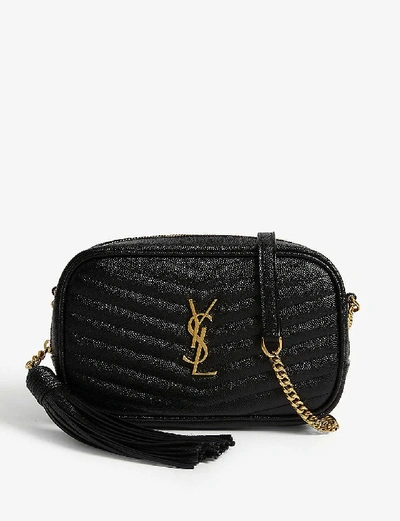 Saint Laurent Lou Quilted Suede And Leather Shoulder Bag In Black Gold