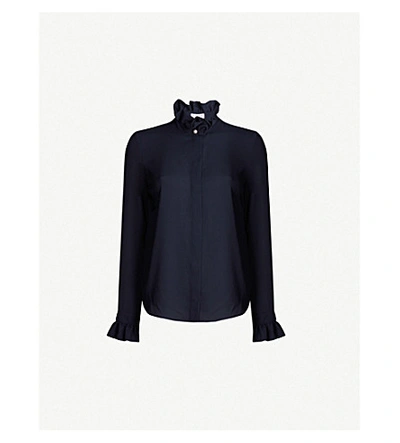 Claudie Pierlot Long-sleeved Crepe Blouse In Navy