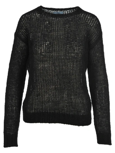 Prada Crew Neck Knit Sweater In Black
