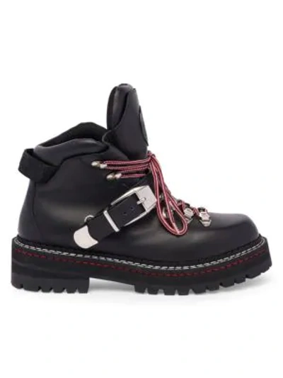 Versace Lace-up Buckle Leather Boots In Nero