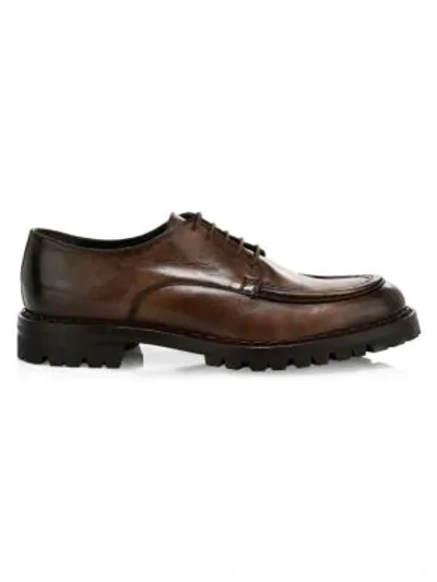 Eleventy Boarded Calf Leather Oxfords In Brown
