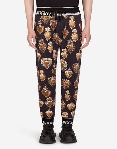 Dolce & Gabbana Jersey Jogging Pants With Sacred Heart Print In Black