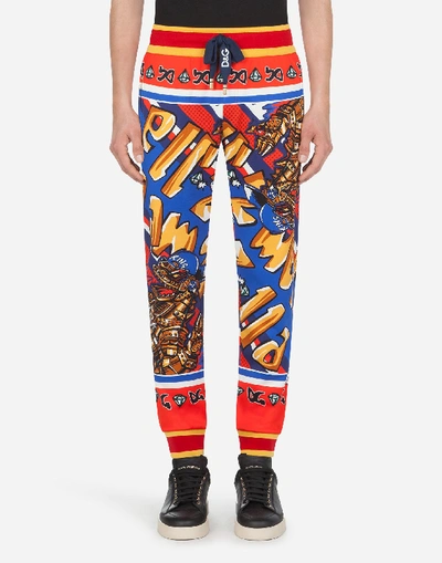 Dolce & Gabbana Jersey Jogging Pants With Superhero King Print In Red