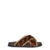 FENDI TONAL BROWN SHEEPSKIN SLIDERS