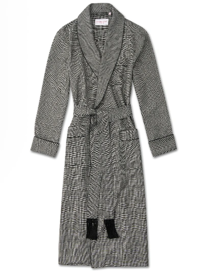 Derek Rose Lincoln Houndstooth-check Wool Dressing Gown In Black