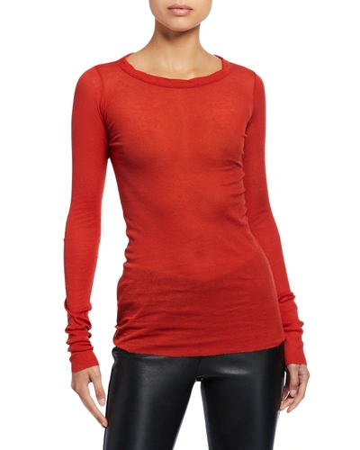 Rick Owens Cotton Mini-ribbed Long-sleeve Tee In Red