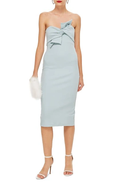 Topshop Bow Twist Textured Midi Dress In Light Blue ModeSens