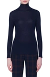 Akris Seamless Turtleneck Wool-silk Sweater In Navy