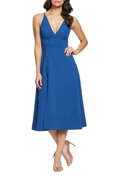 Dress The Population Emily Asymmetrical Front Button Cocktail Dress In  Graphite Blue | ModeSens
