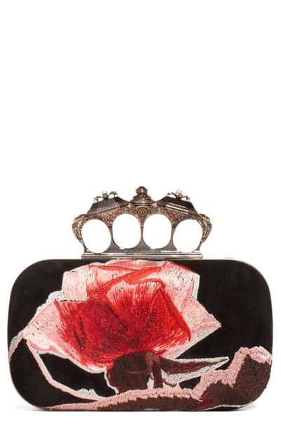 Alexander Mcqueen Jewelled Four Ring Box Clutch Mit Spinne Und Vier Ringen In Black Multi