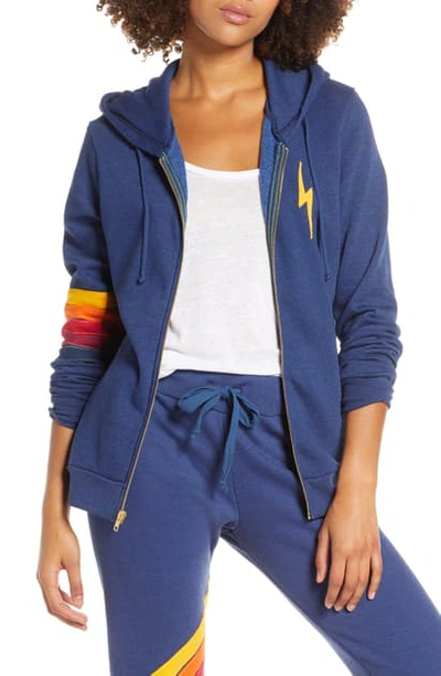 Aviator Nation Cross Stripe Zip Hoodie In Poseidon