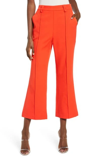 English Factory Button Detail Center Seam Flare Crop Trousers In Red