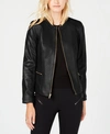 COLE HAAN COLLARLESS LEATHER JACKET