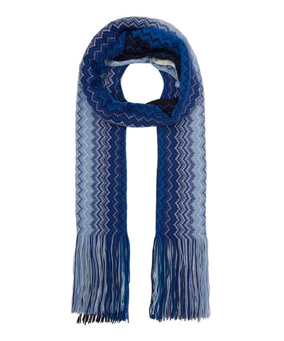 Missoni Ombre Zig-zag Stripe Long Tassel Wool-blend Scarf In Blue