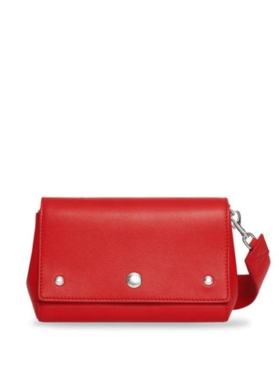 Burberry Small Quote Print Grainy Leather Crossbody Bag In Bright Military Red