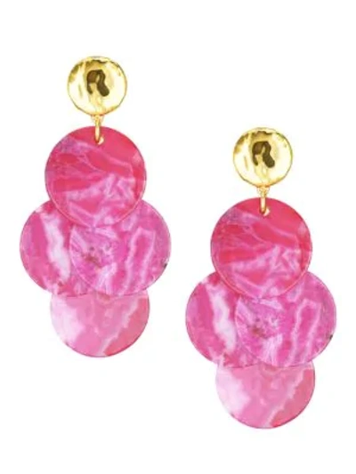 Nest Mini 22k Goldplated & Magenta Agate Stone Drop Earrings In Pink
