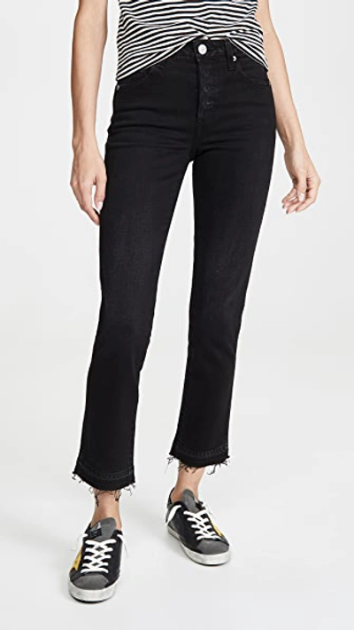 Amo Babe Frayed Straight Jeans In Black Magic