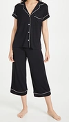 Eberjey Gisele Short Sleeve Crop Pj Set In Black/sorbet Pink