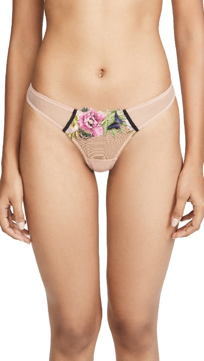 Fleur Du Mal Enchanted Embroidery Thong In Multi Floral