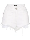 BALMAIN FRAYED HEM DENIM SHORTS