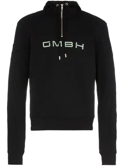 Gmbh Logo-embroidered Cotton-blend Hooded Sweatshirt In Black