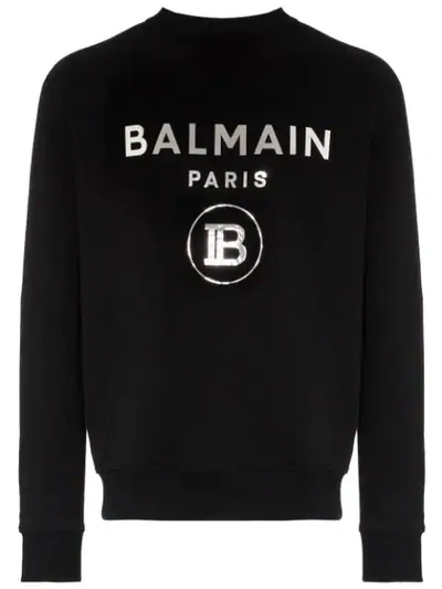 Balmain Logo Print Cotton Sweatshirt In Black