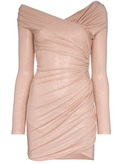 Alexandre Vauthier Embellish Off Shoulder Jersey Mini Dress In Pink