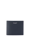 Saint Laurent Logo Grainy Leather Wallet In Blue