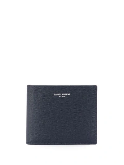 Saint Laurent Logo Grainy Leather Wallet In Blue