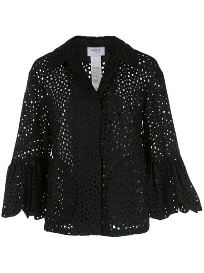 Akris Punto Ruffle Sleeve Eyelet Shirt In 009 Black