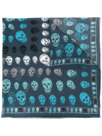 Alexander Mcqueen Skull Print Scarf In Sapphire Sky Blue (blue)