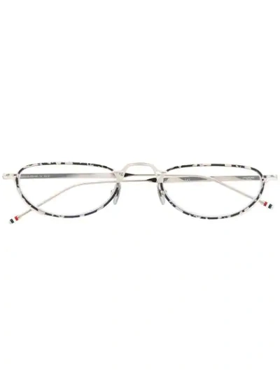 Thom Browne Tortoiseshell Effect Oval Glasses In 银色