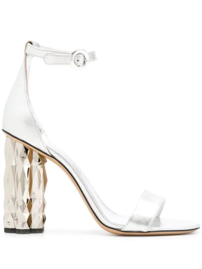 Ferragamo 105mm Azalea Metallic Leather Sandals In Silver