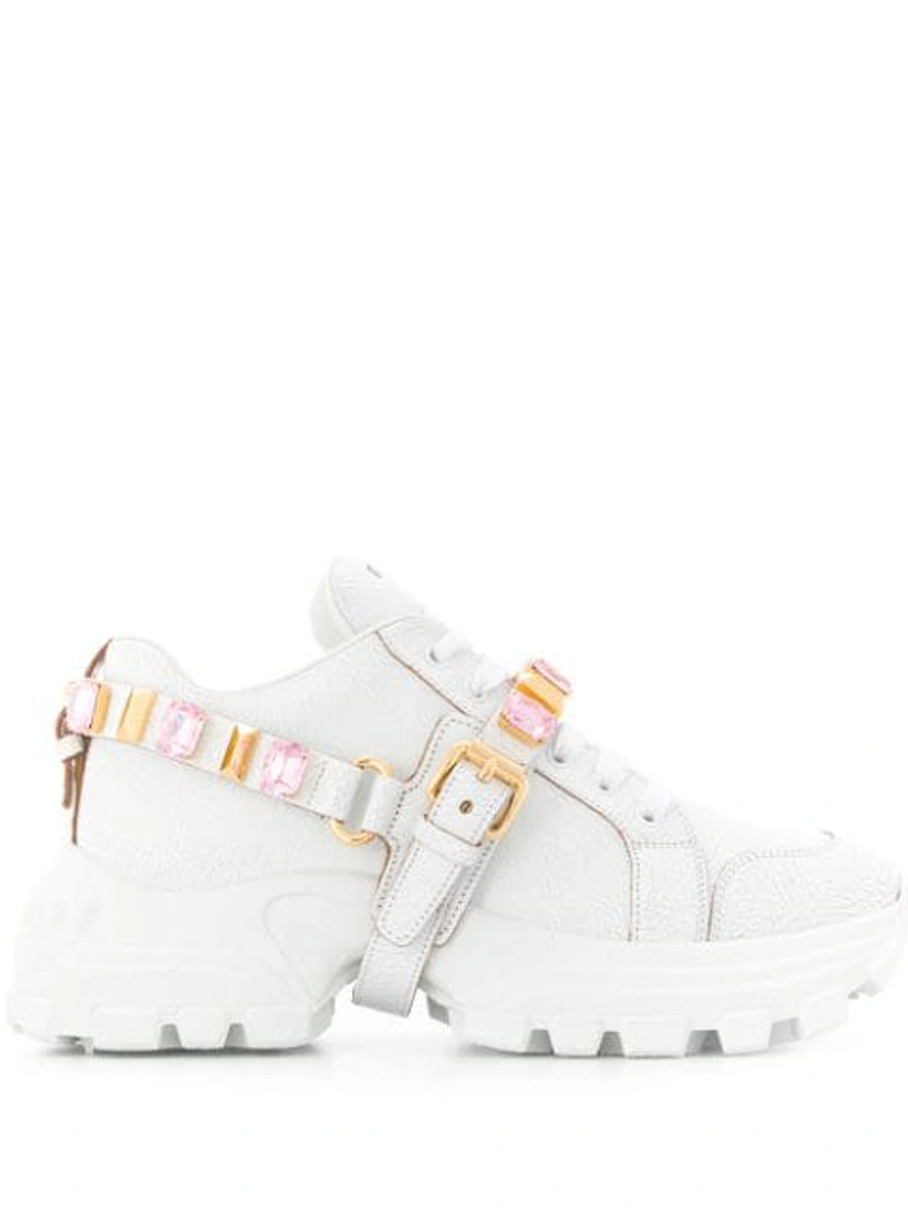 Miu Miu Crystal-embellished Buckle Sneakers In White | ModeSens