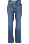 Agolde Pinch Waist Cropped Organic High-rise Flared Jeans In Mid Denim