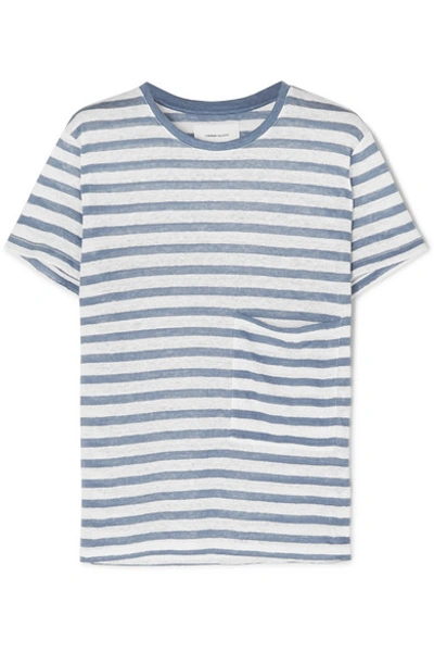 Current Elliott The Drop Pocket Striped Linen T-shirt In Blue