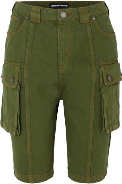 House Of Holland Denim Cargo Shorts In Army Green