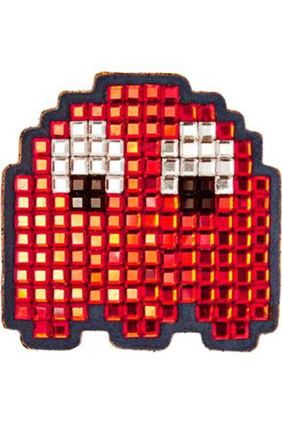 Anya Hindmarch Crystal-embellished Suede Sticker In Red