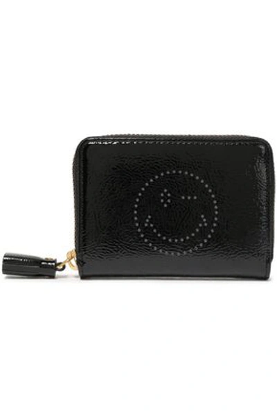Anya Hindmarch Woman Wink Perforated Crinkled Patent-leather Wallet Black